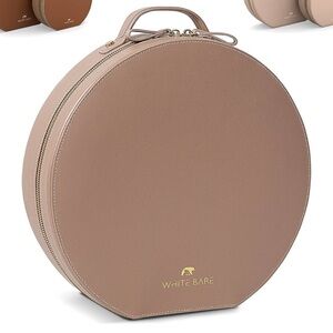 Genuine Leather Round Travel Case in Taupe for Essential Oils, Nail Polish, Etc